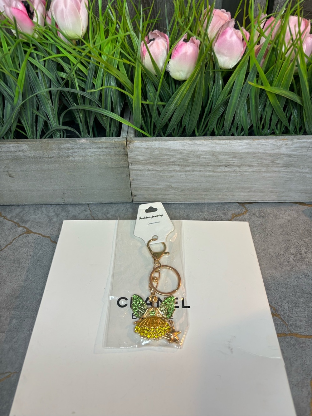 Fashion Jewelry Gold-Tone Fairy 🧚 Bag Charm-keychain with Green and Yellow